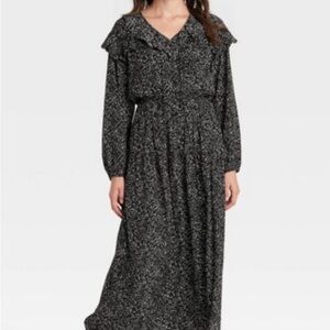 NWT Universal Thread Women's Long Sleeve Ruffle Maxi Dress XL With Pockets